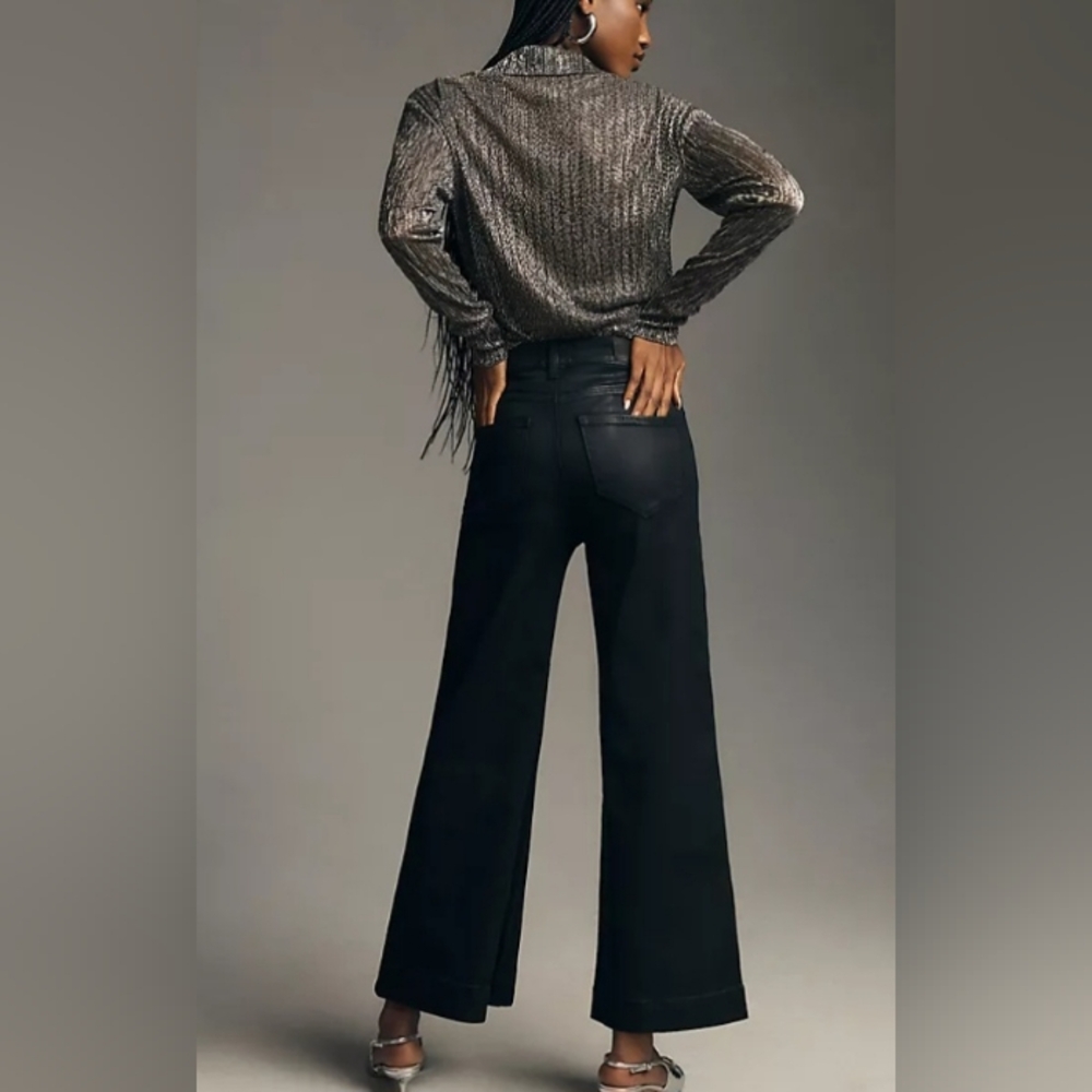 Paige Anessa Wide Leg Denim Jean Size 31 Ankle Black Coated - Picture 2 of 15